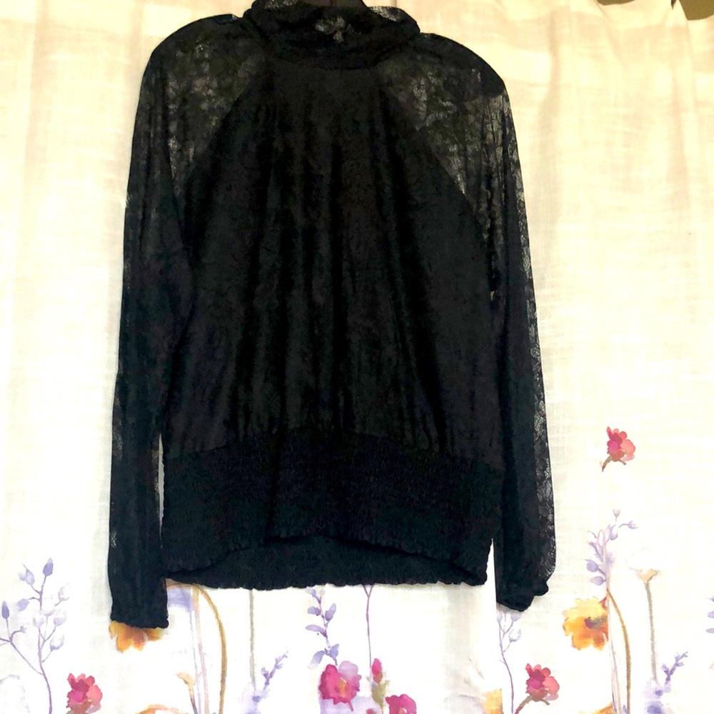 Black lace mock neck blouse